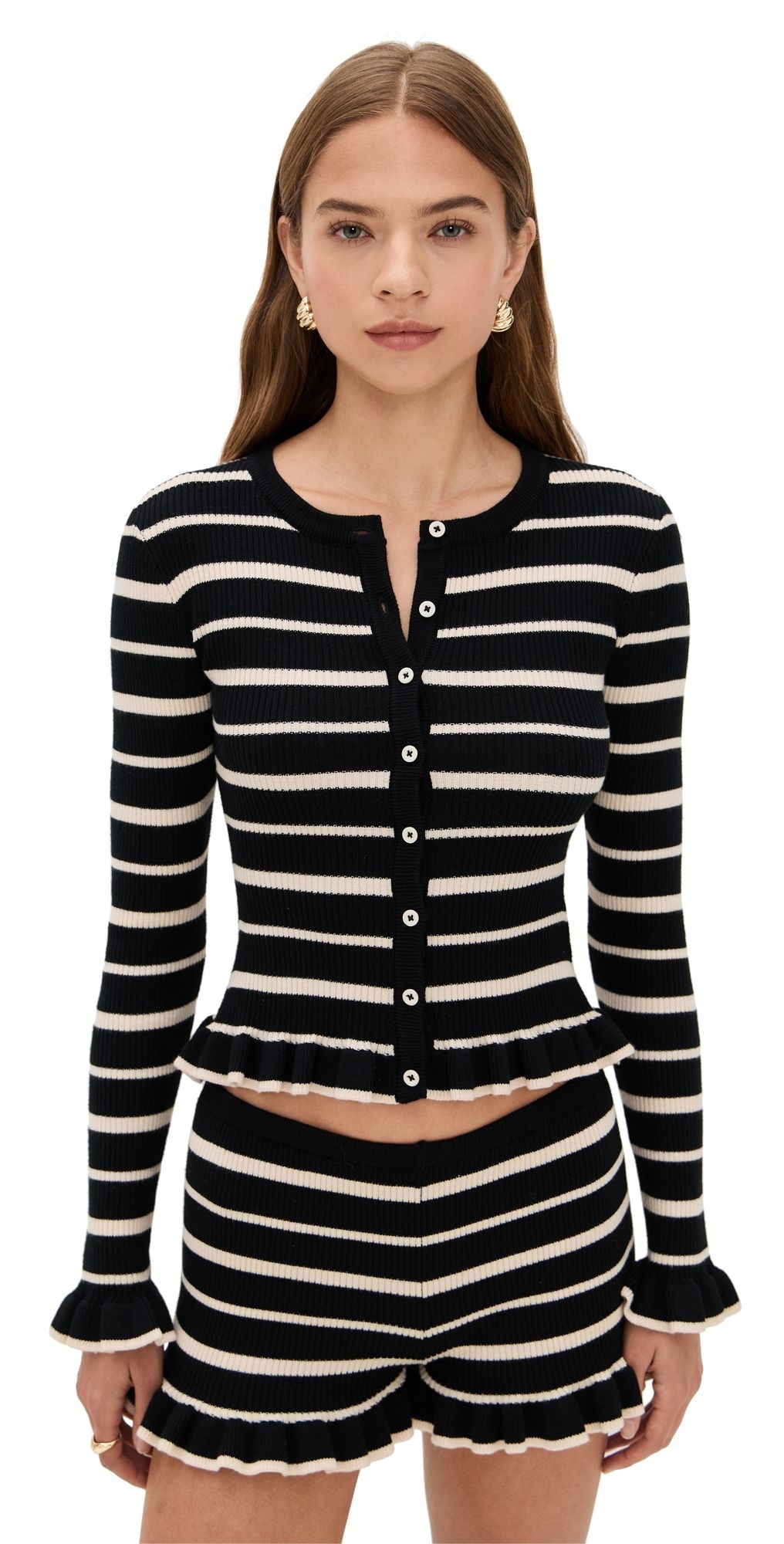 Seven Wonders Donna Long Sleeve Knit Top Black/Cream L