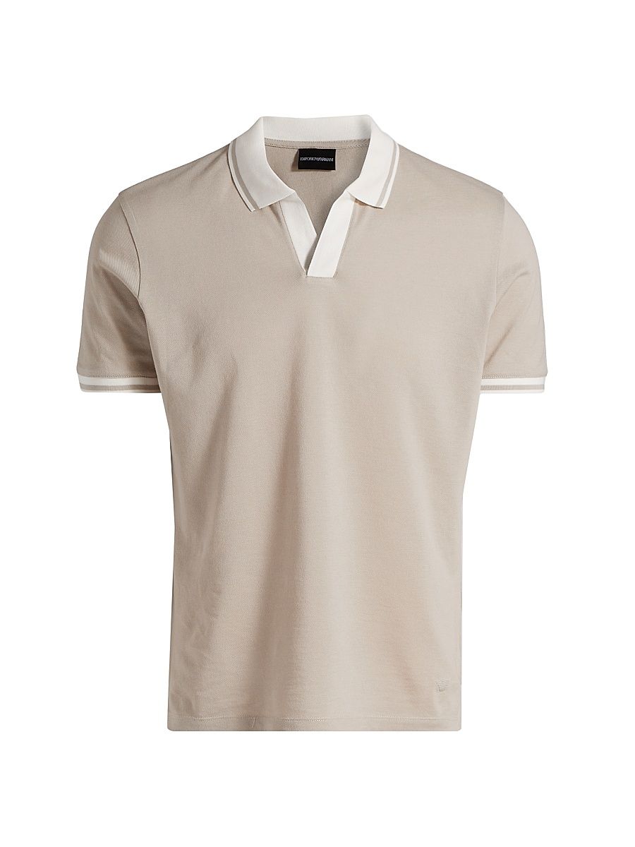 Men's Johnny Collar Cotton Polo Shirt - Tan - Size XXXL