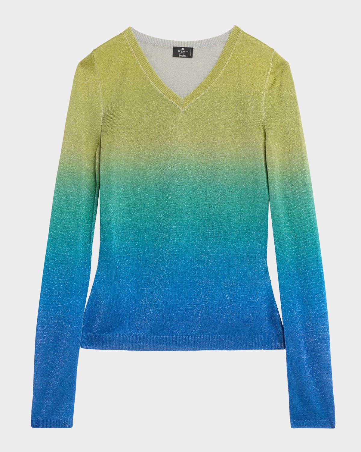 Metallic Ombre Knit V-Neck Sweater