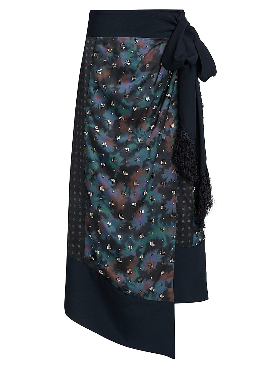 Women's Desert Printed Embellished Midi-Wrap Skirt - Midnight Multi - Size 2