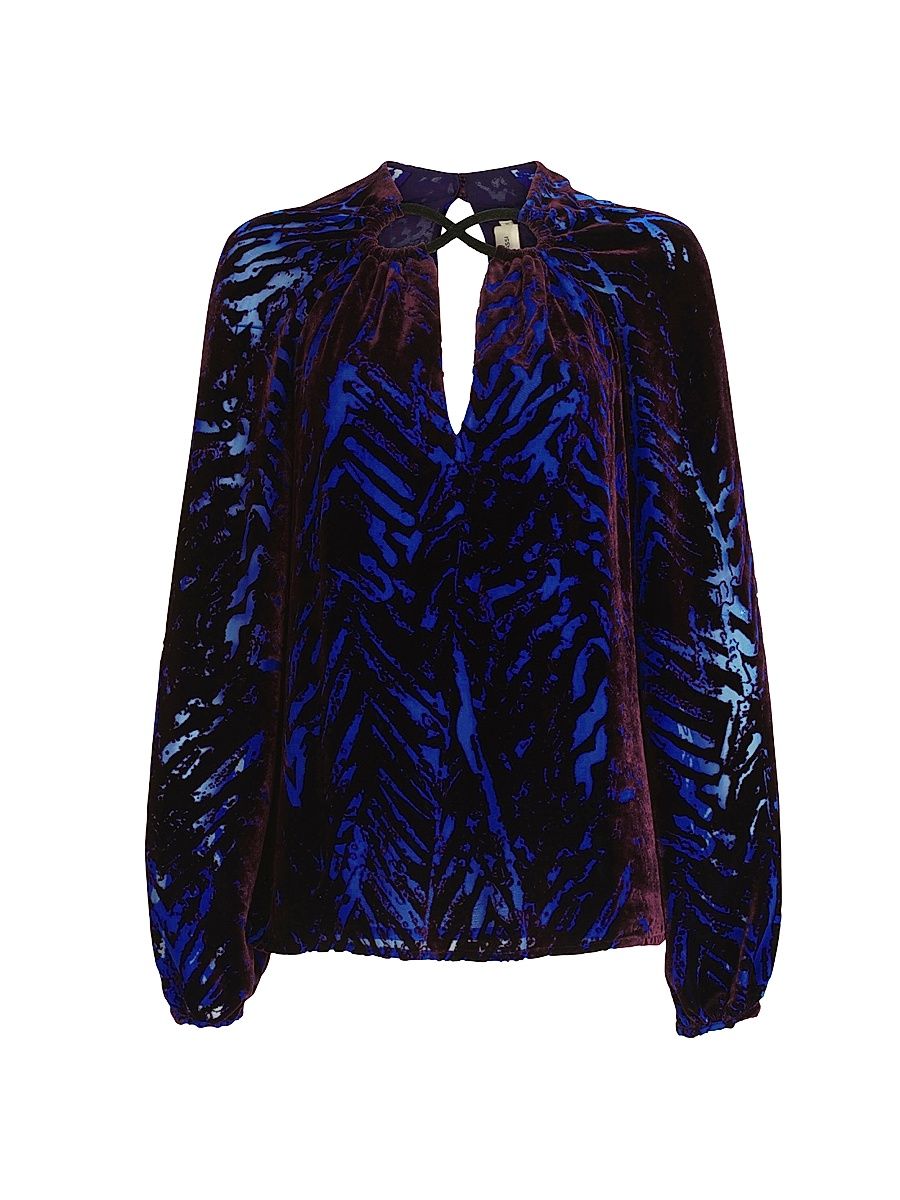 Women's Ximena Animal-Pattern Velvet Blouse - Eggplant Velvet - Size Large