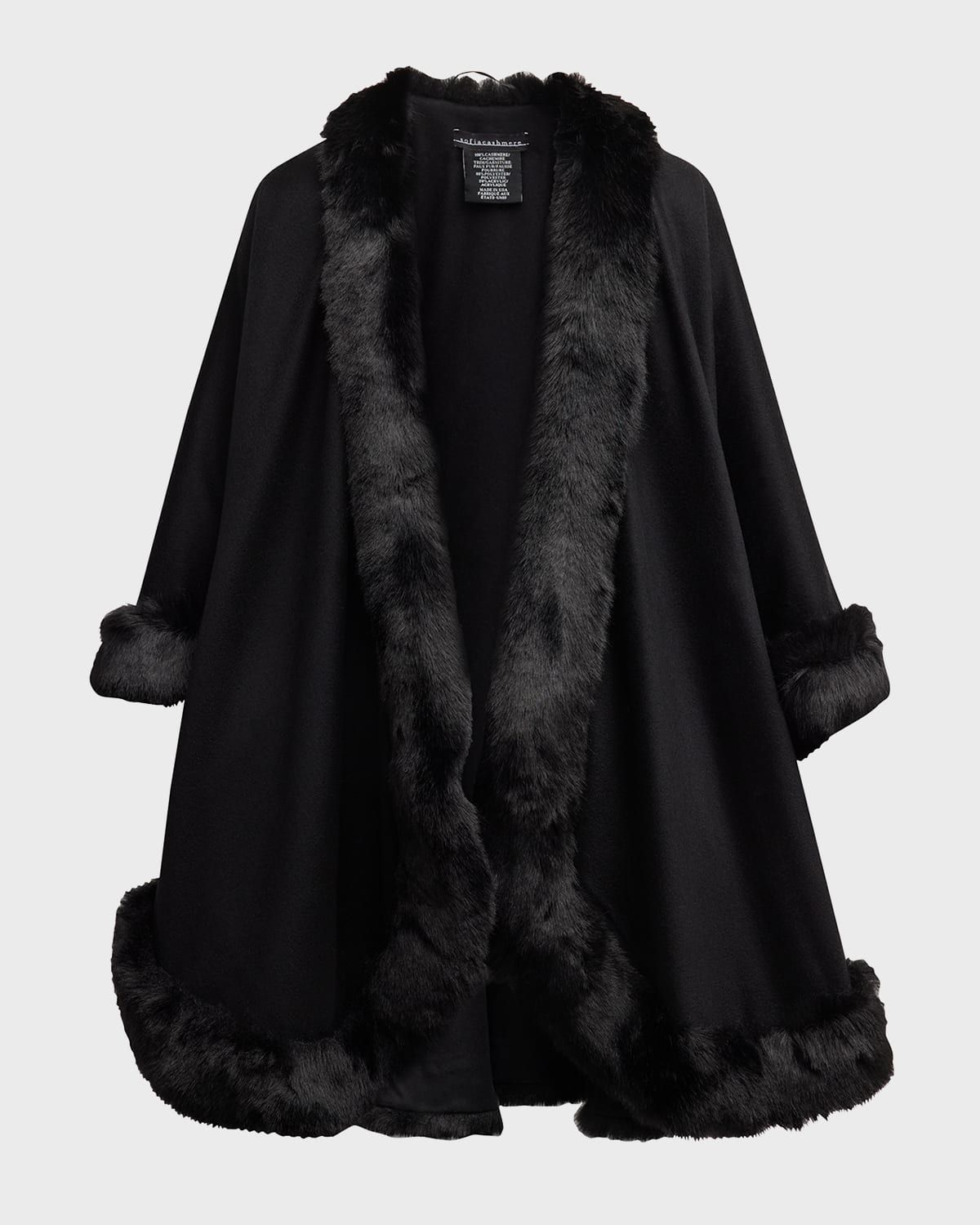 Faux Fur Trim Cashmere Cape