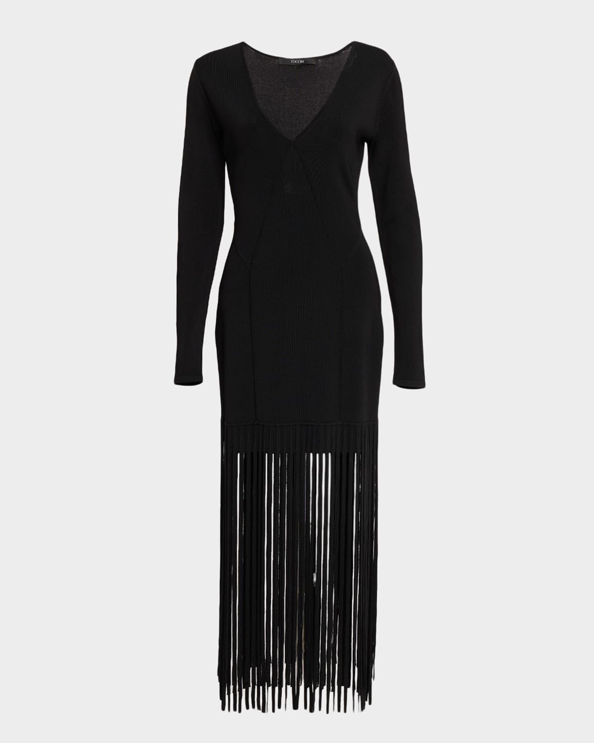 Evelina Long-Sleeve Fringe Dress