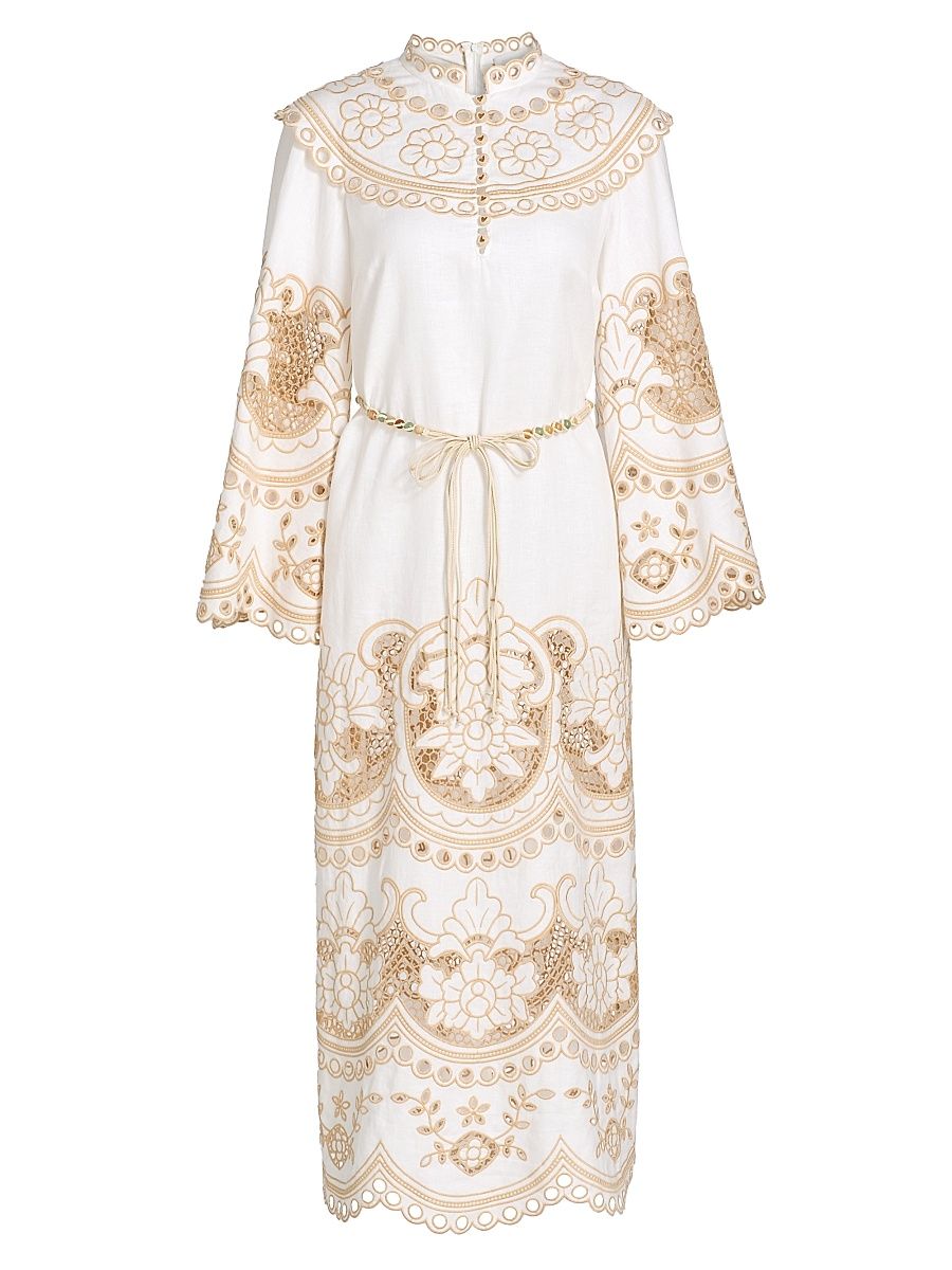 Women's Wanderlust Eyelet-Embroidered Shift Midi-Dress - Ivory - Size 8