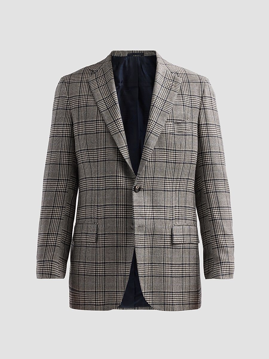 Men's Plaid Cashmere Sport Coat - Blue - Size 44
