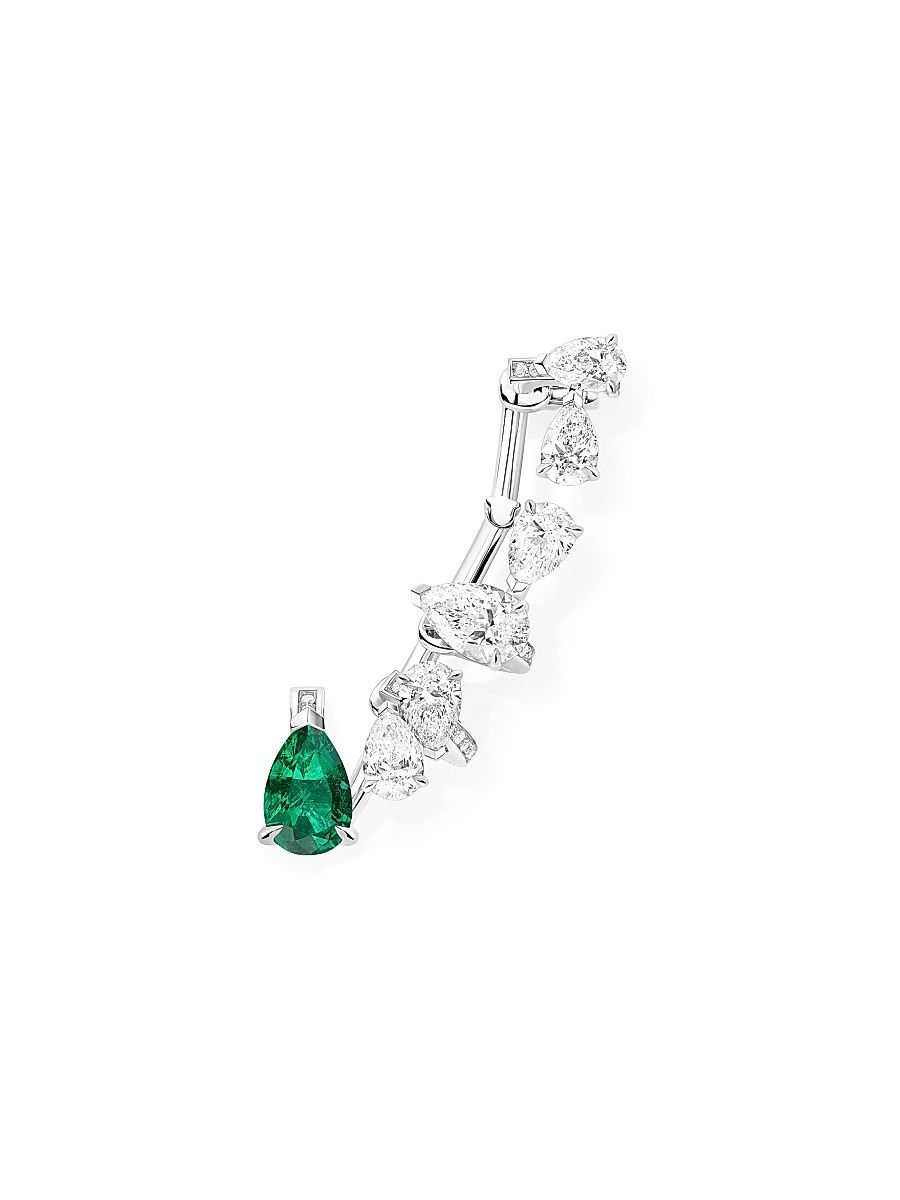 Women's Serti Sur Vide 18K White Gold, 5.08 TCW Diamond & Emerald Ear Cuff - White Gold