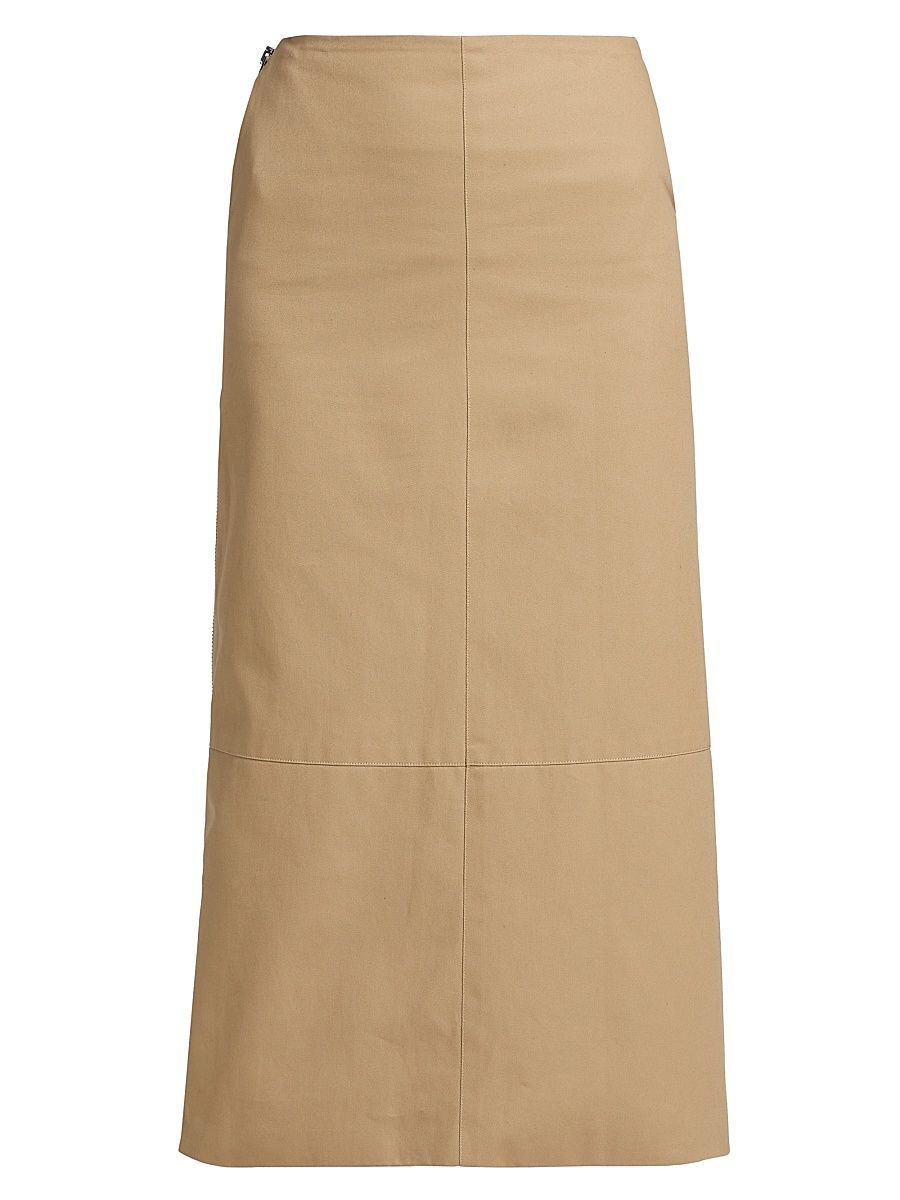 Women's The Avery Side-Zip Cotton Midi-Skirt - Khaki - Size 4