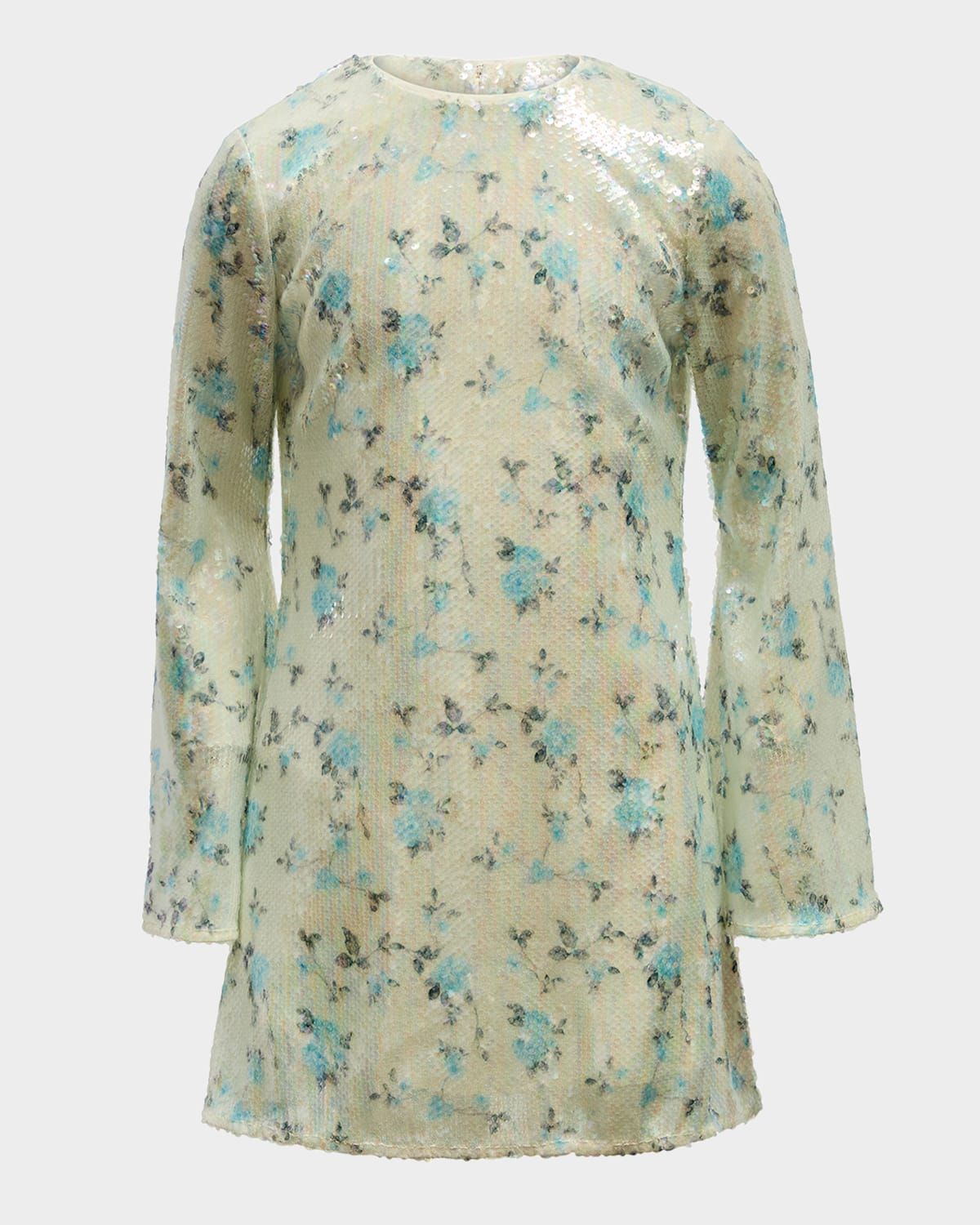 Marta Floral-Print Sequin Dress, Size 4-14