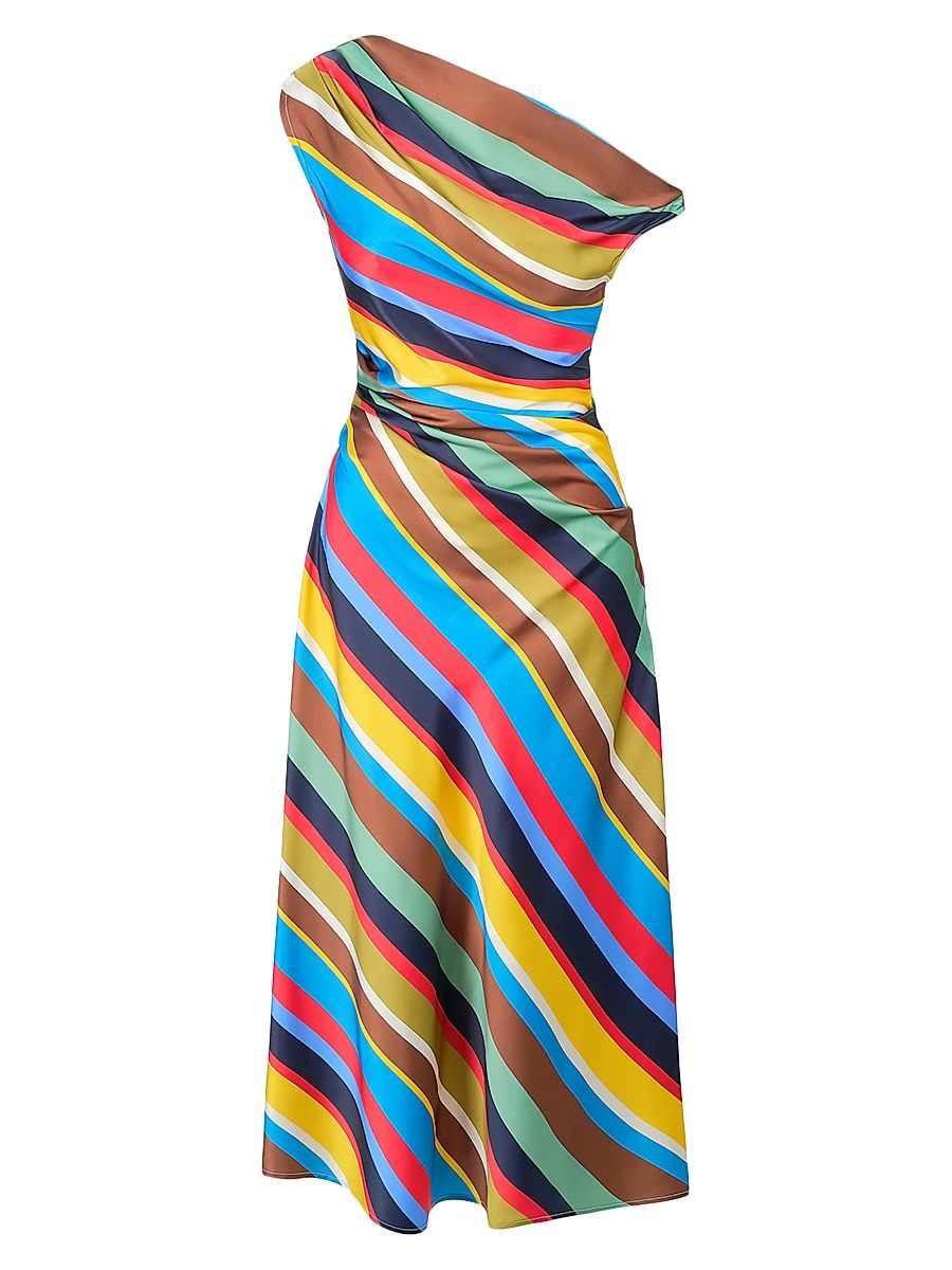 Women's Phare Draped Striped Stretch-Silk Maxi Dress - Market Stripe - Size 12