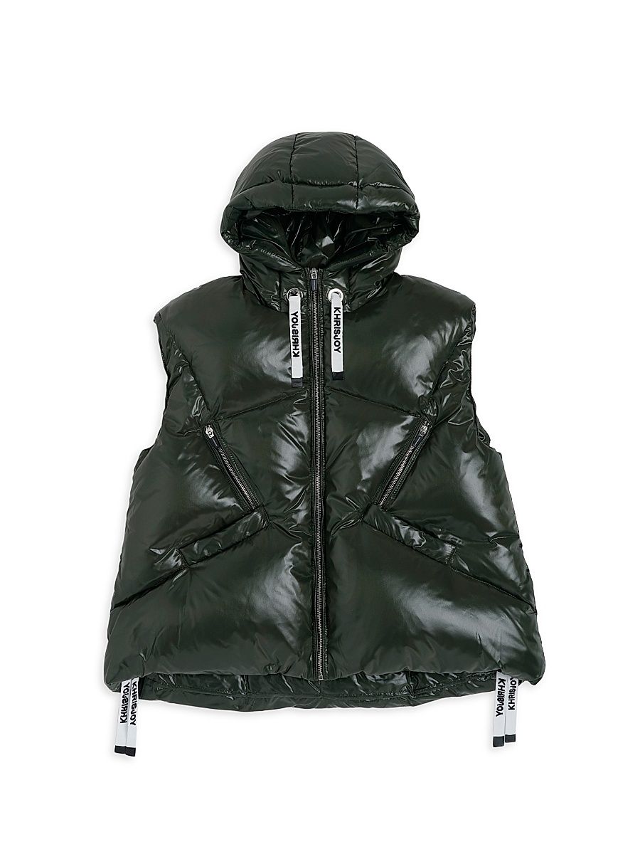Kid's Puffer Shiny Vest - Military Green - Size 10