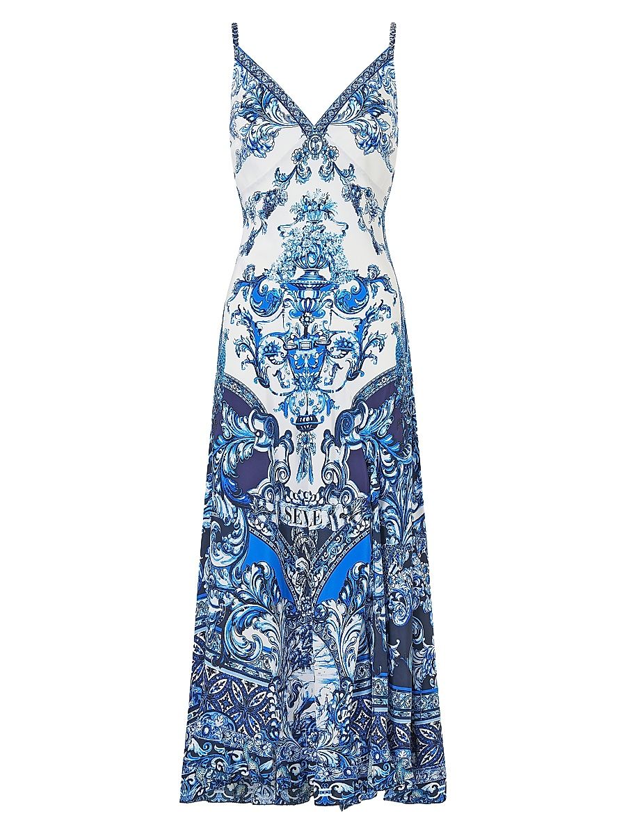 Women's A Tiled Wonderland Printed Frill Midi-Slipdress - A Tiled Wonderland - Size XS