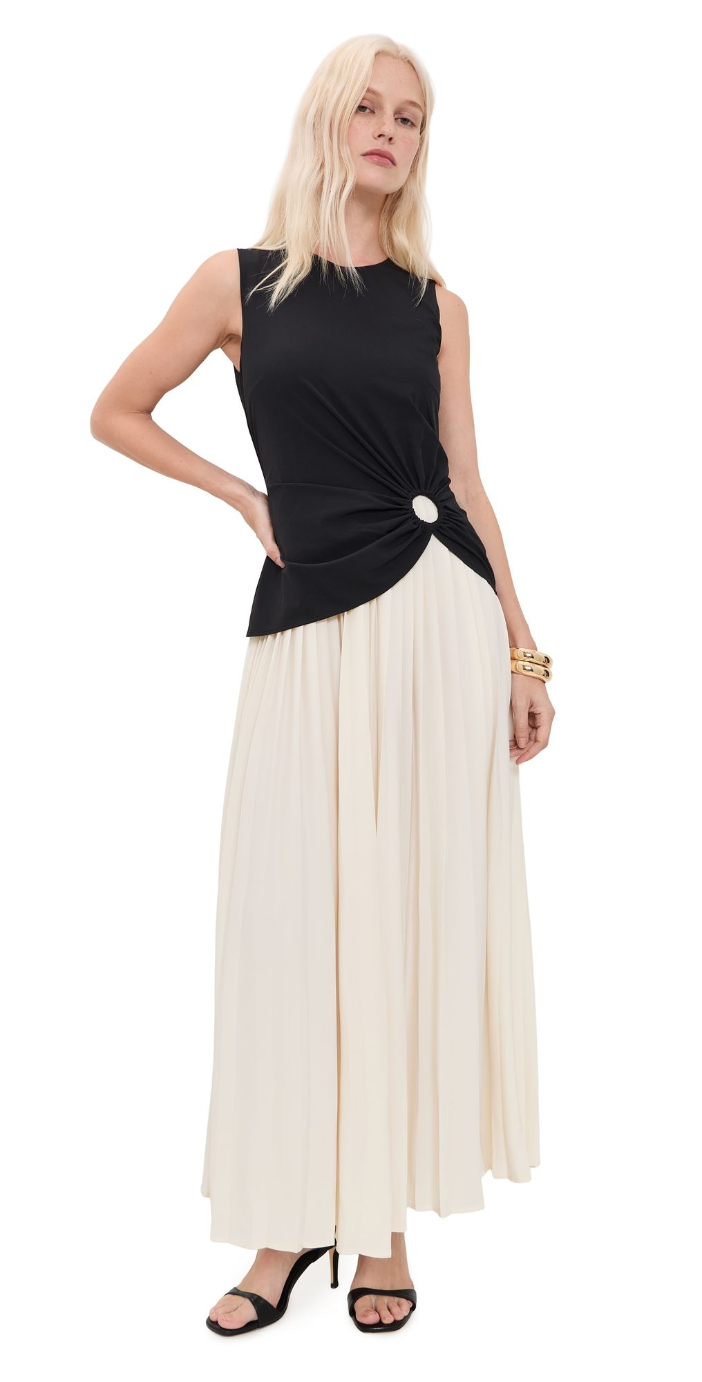 SIMONMILLER Cori Pleated Dress BLACK/MACADAMIA XL