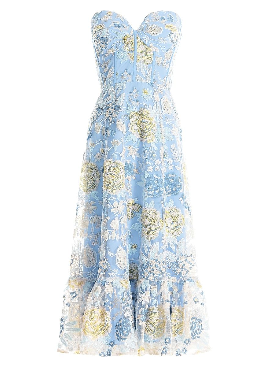 Women's Carina Floral Bustier Midi-Dress - Sky Multi - Size Large