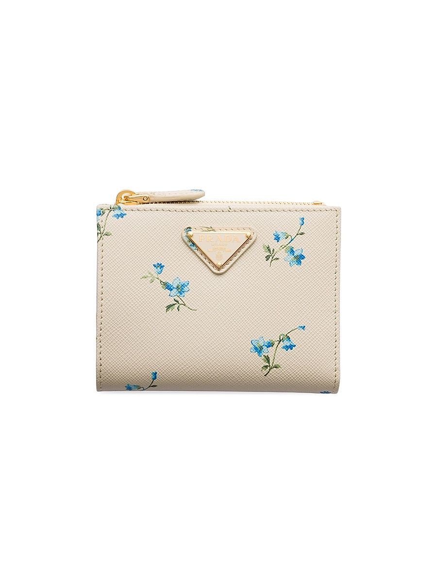 Women's Small Printed Saffiano Leather Wallet - Beige Khaki