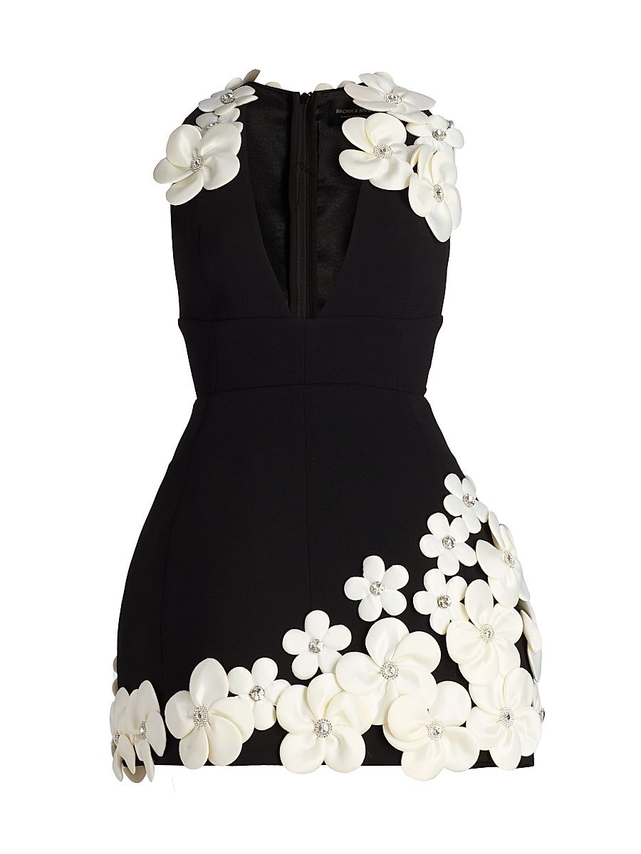 Women's Estelle Floral Appliqué Fit & Flare Minidress - Black White - Size XL