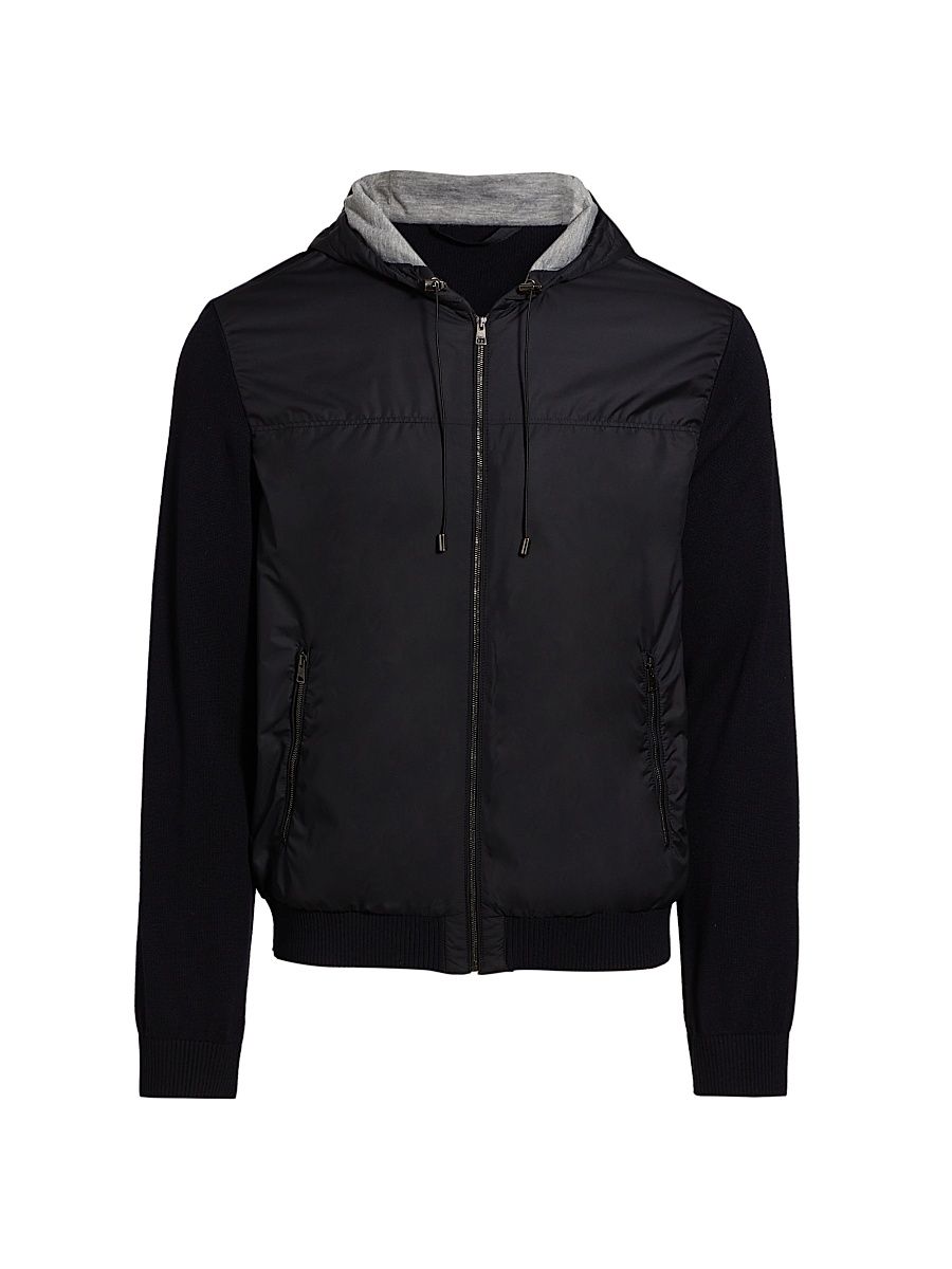 Men's COLLECTION Mixed-Media Hoodie - Navy - Size XXL