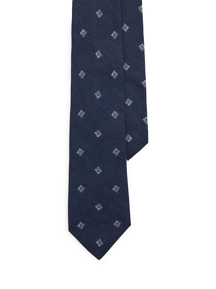 Men's Geometric Linen Tie - Navy