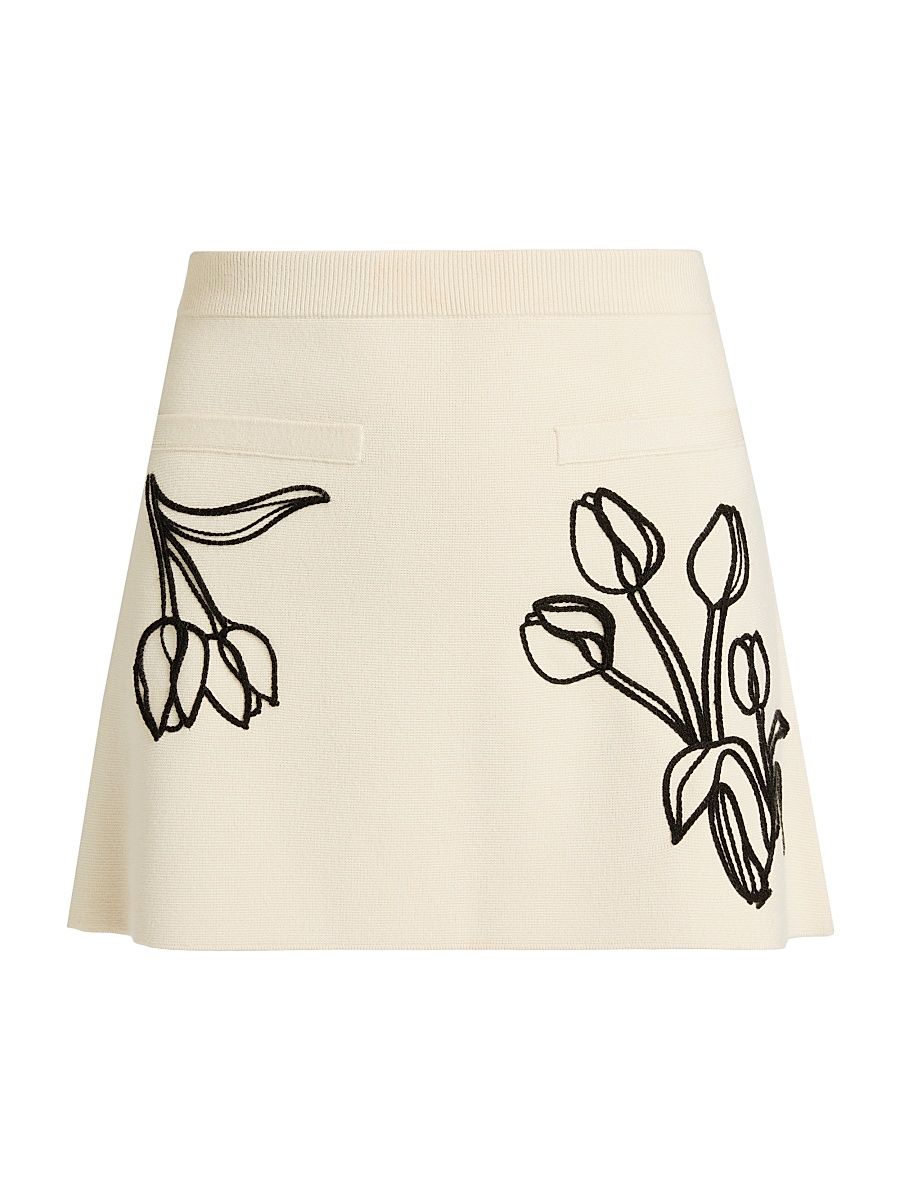 Women's Roe Embroidered Knit Miniskirt - Ivory Pebble - Size XL