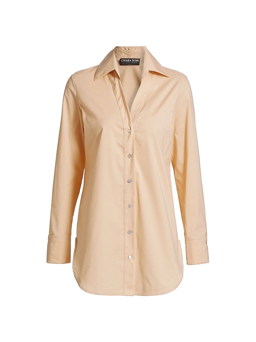 Women's Atena Cotton-Blend Button-Front Shirt - Desert - Size 4