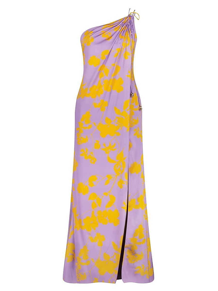 Women's Floral One-Shoulder Maxi Dress - Orchid Multi - Size Small