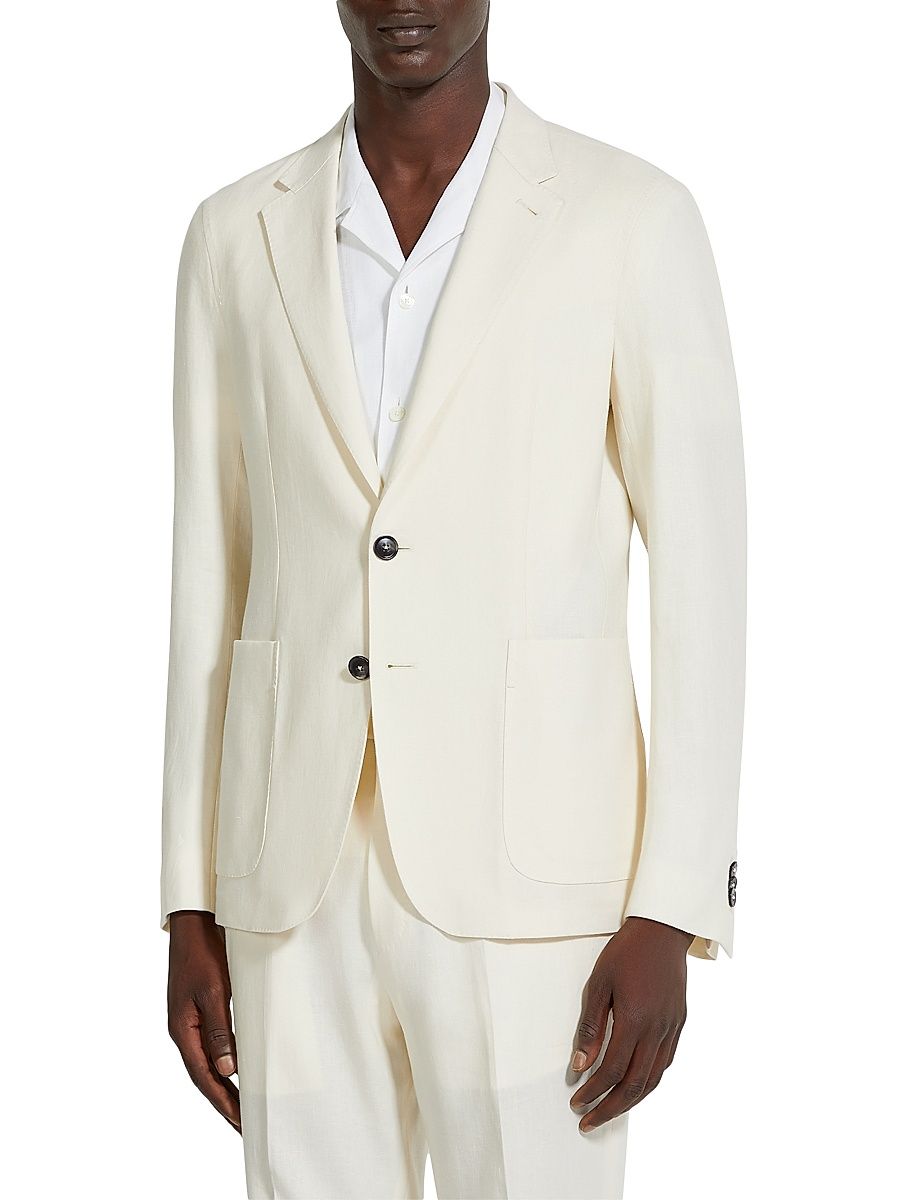 Men's Pure Linen Blazer - White - Size 46