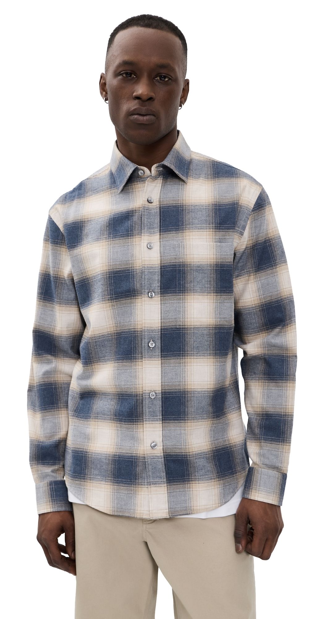 BOSS H-Owen Flannel Button Down Shirt Open Blue S
