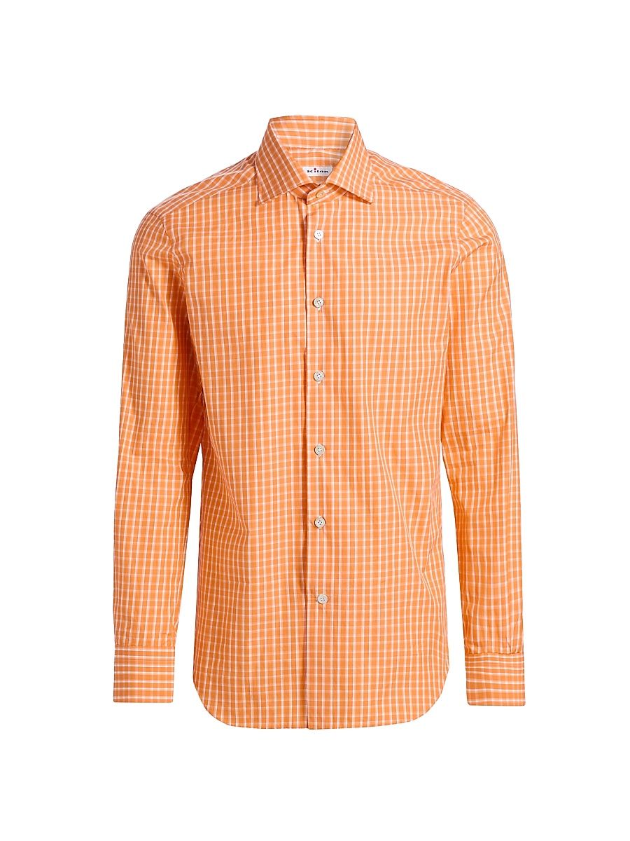 Men's Check Cotton Shirt - Orange - Size 17