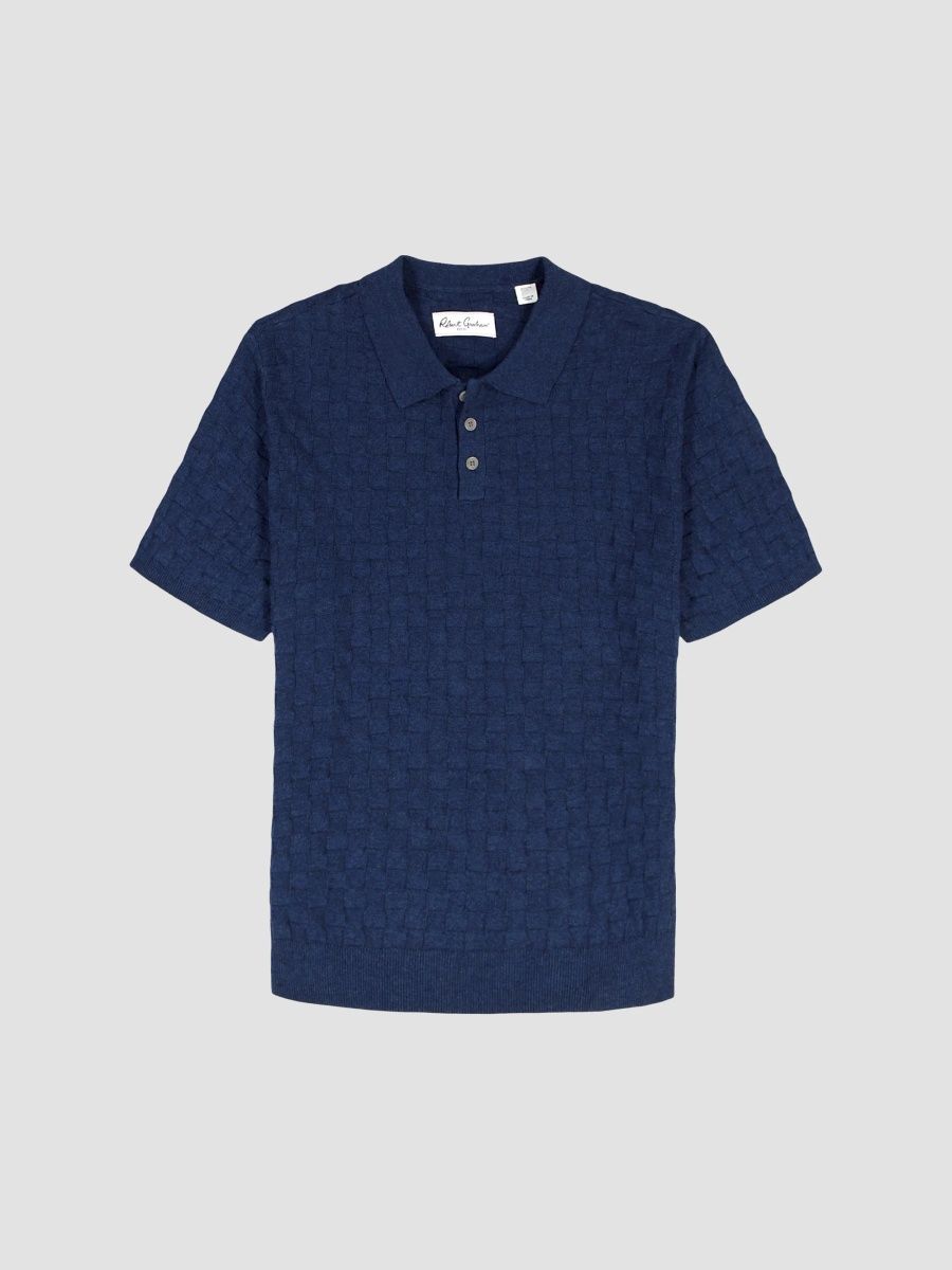 Robert Graham Men's Hampson Textured Cotton Short-Sleeve Polo Sweater - Navy - Size XL