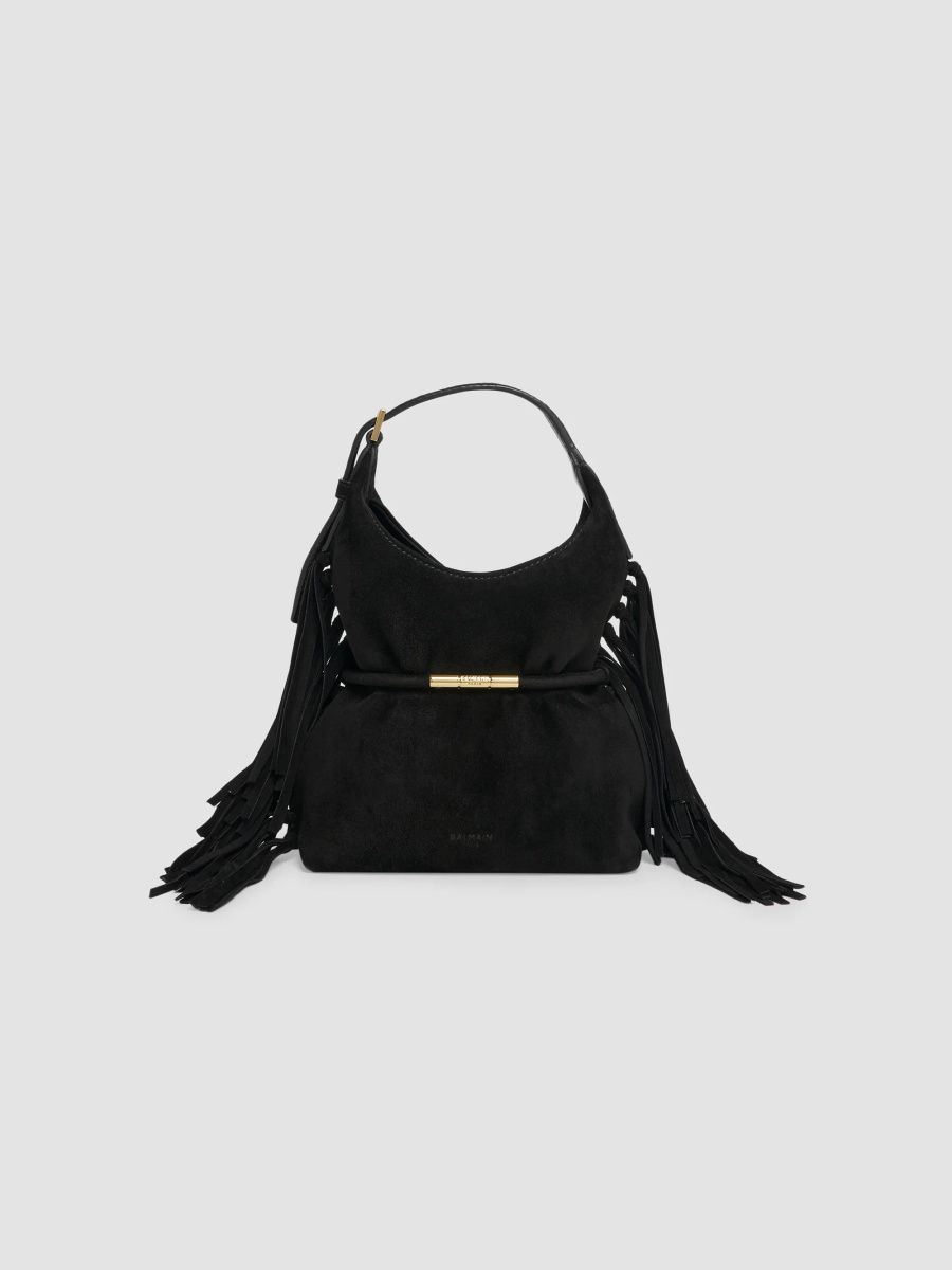 Balmain Women's Sphynx Mini Fringed Suede Top Handle Bag - Black