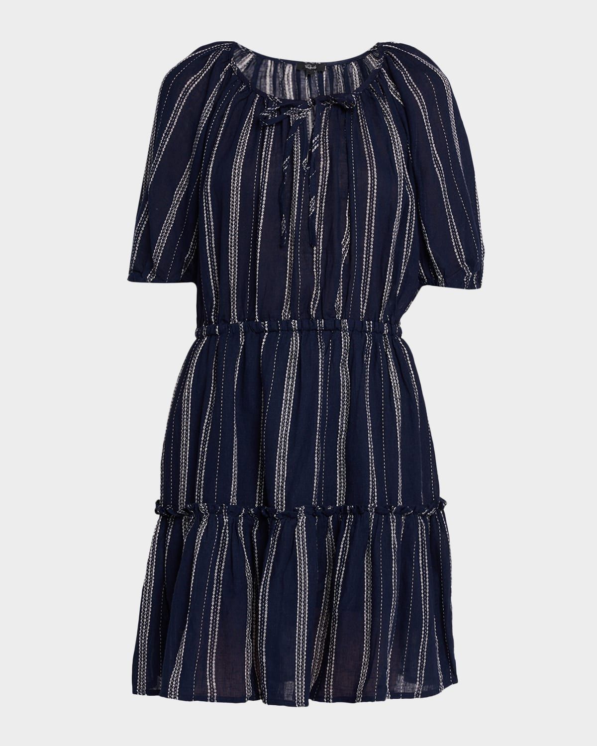 Saba Stripe Linen Puff-Sleeve Mini Dress