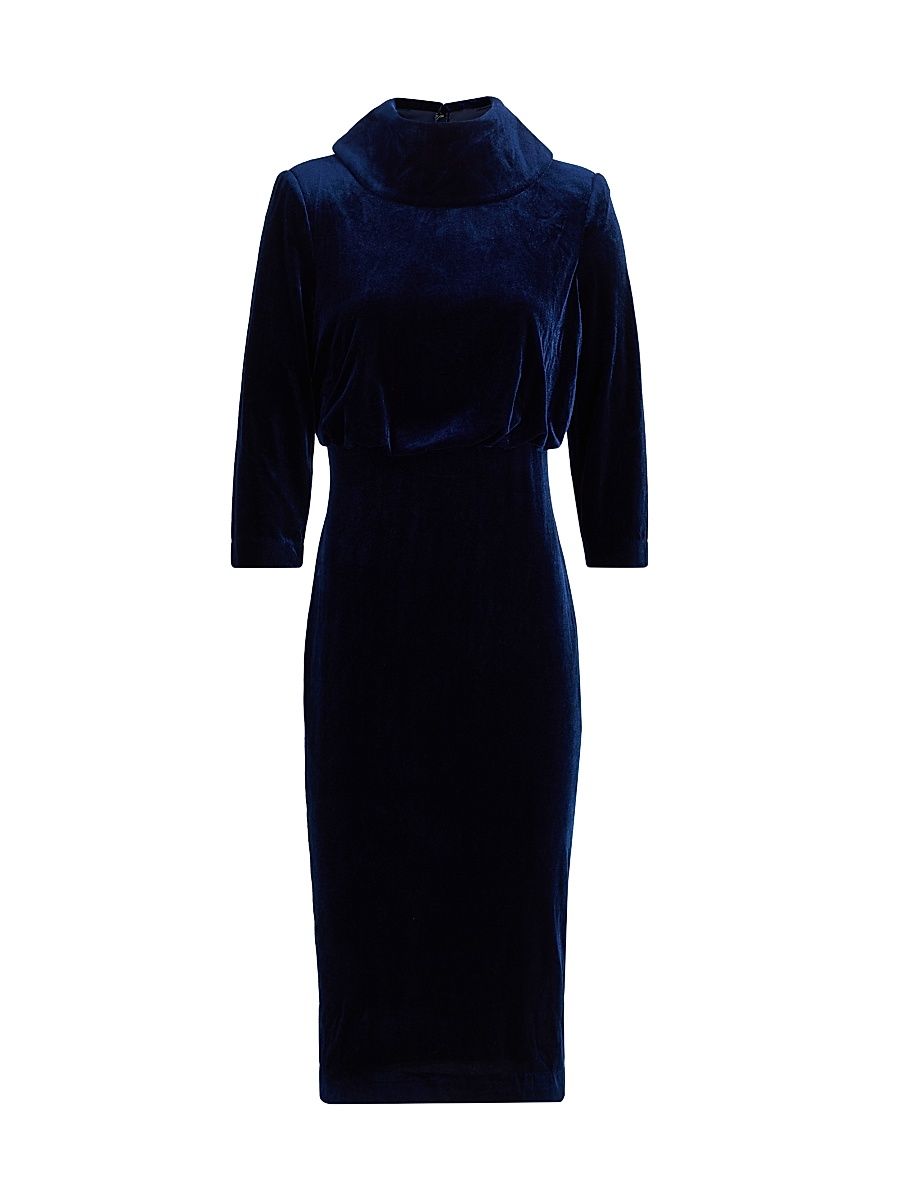 Women's Velvet Blouson Sheath Dress - Navy - Size 16