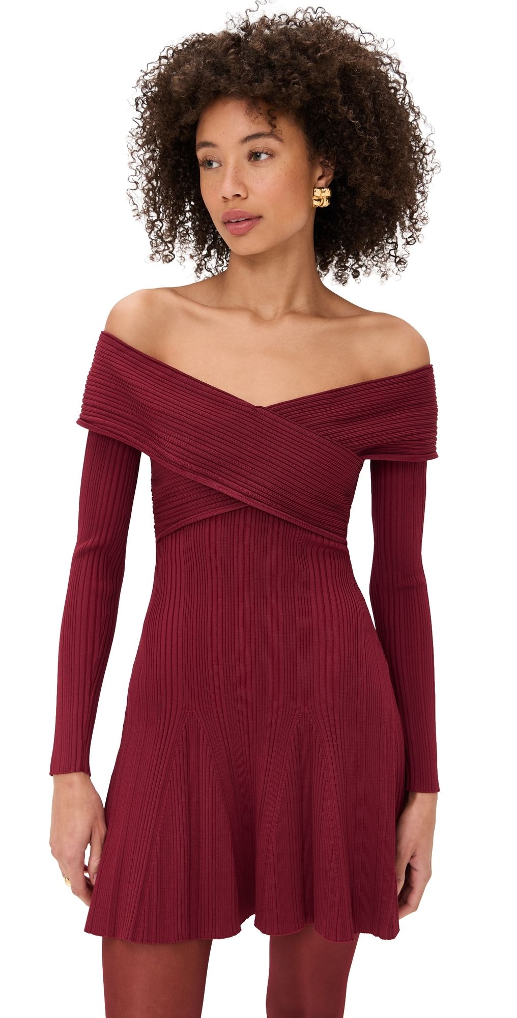 Self Portrait Burgundy Viscose Knit Mini Dress Burgundy S