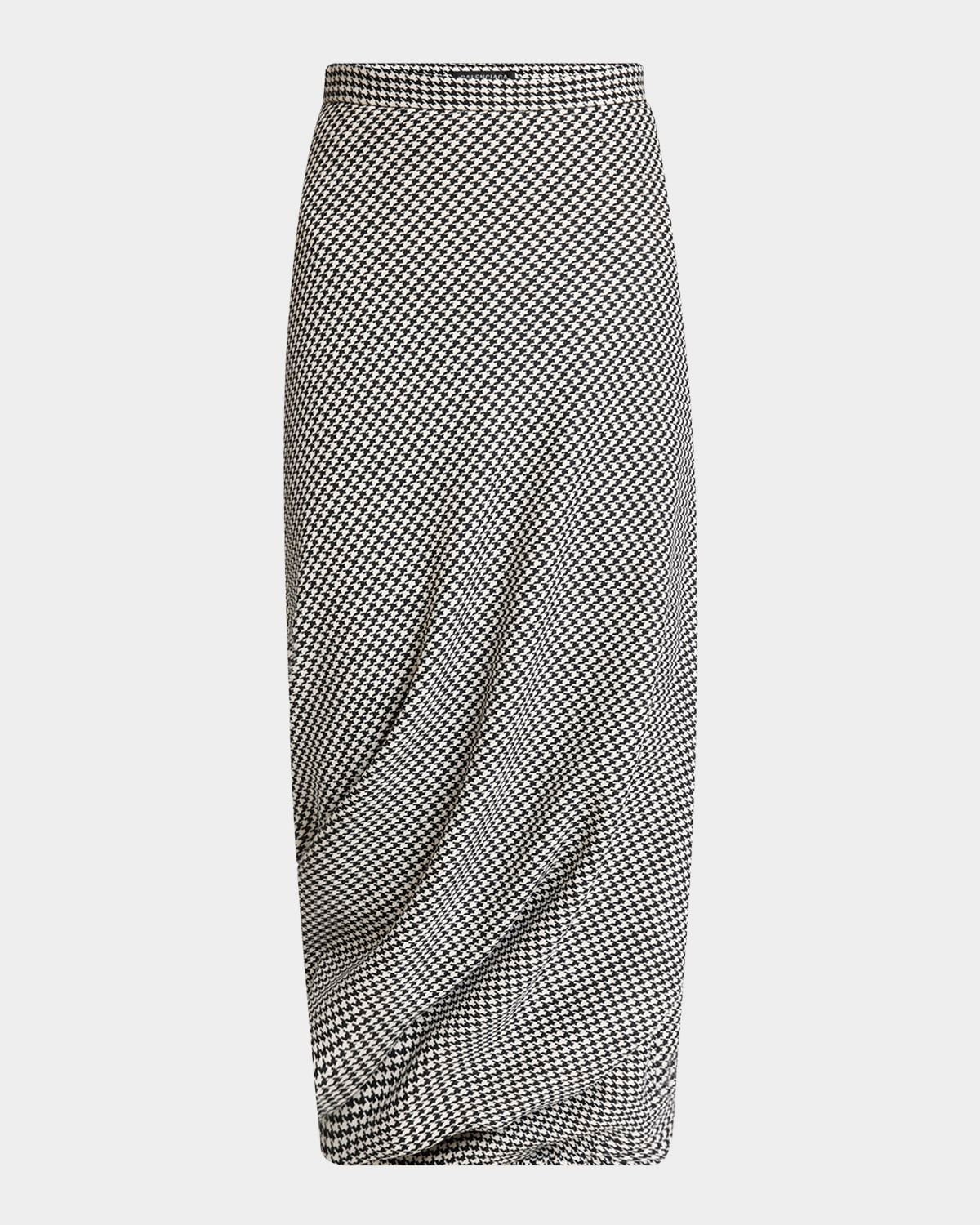 Twisted Houndstooth Tailored Midi Skirt