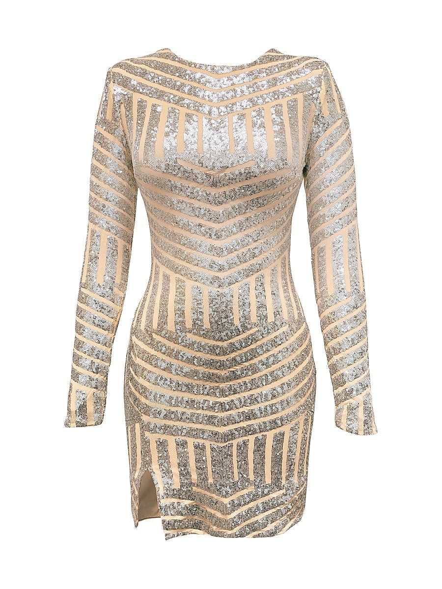 Women's Nathalia Long-Sleeve Minidress - Silver Nude - Size XXL