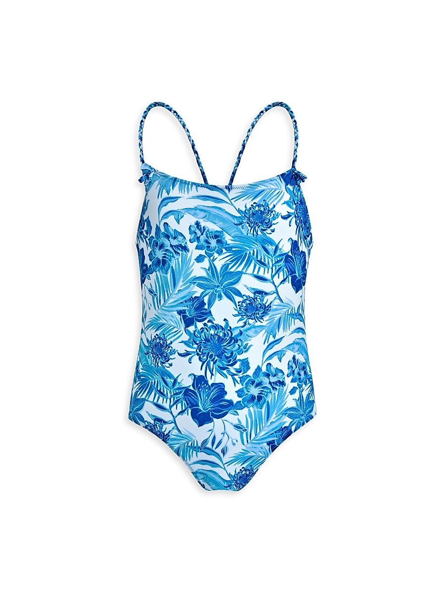 Little Girl's & Girl's Tahiti Flow One-Piece Bathing Suit - Blue White - Size 6