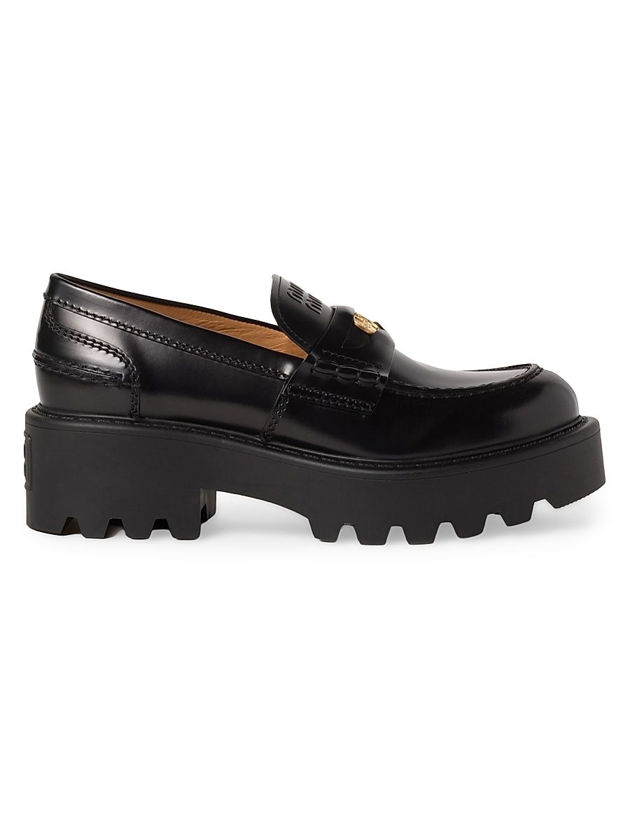 Women's Brushed Leather Loafers - Black - Size 11