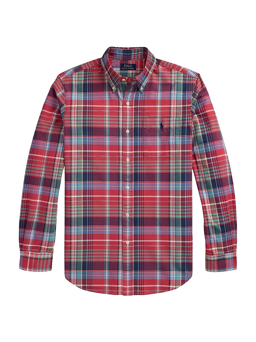 Men's Madras Button-Front Shirt - Red Green Multi - Size XXL