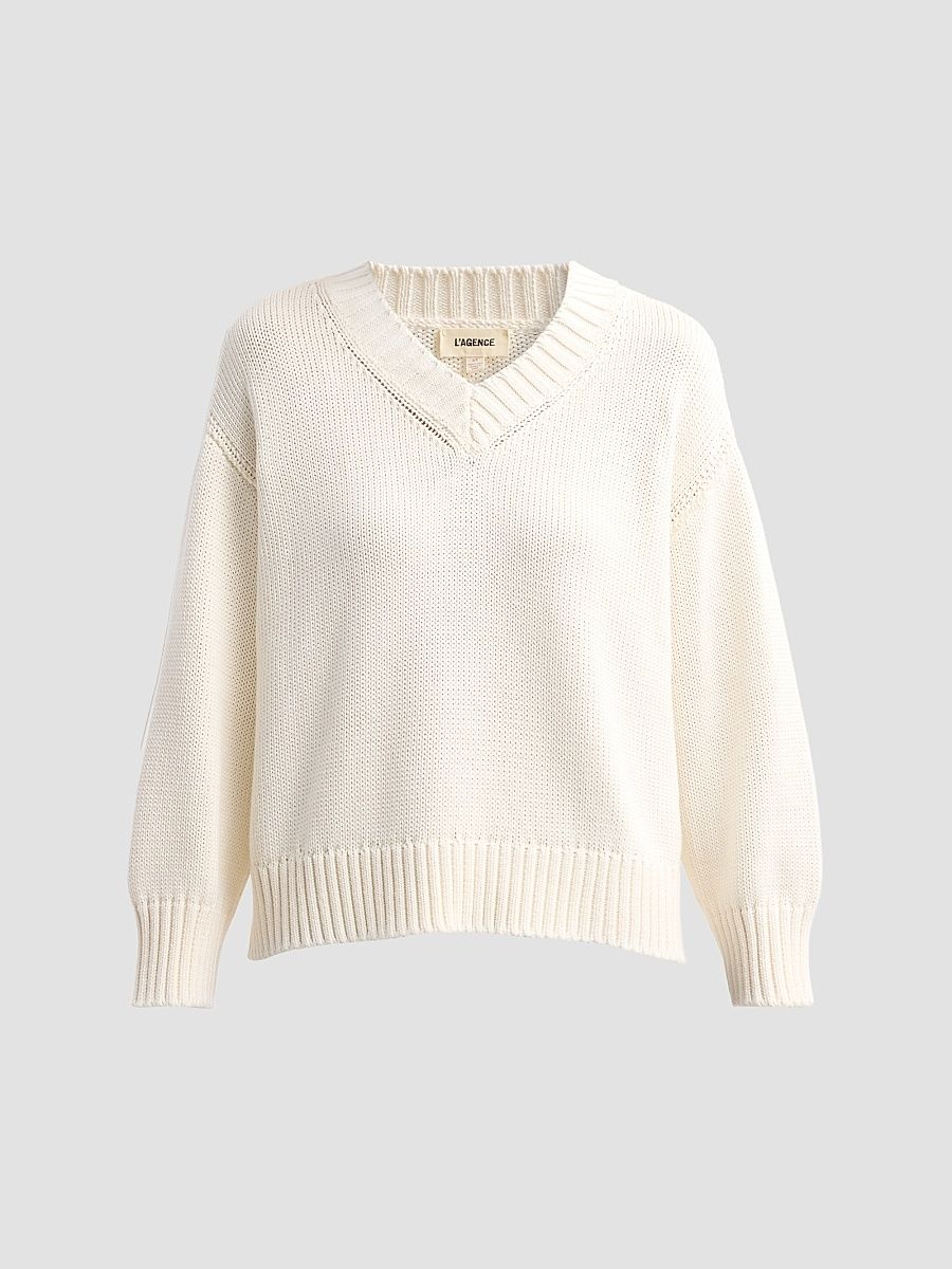 Women's Paxton Rib-Knit Cotton Pullover Sweater - Ivory - Size XS