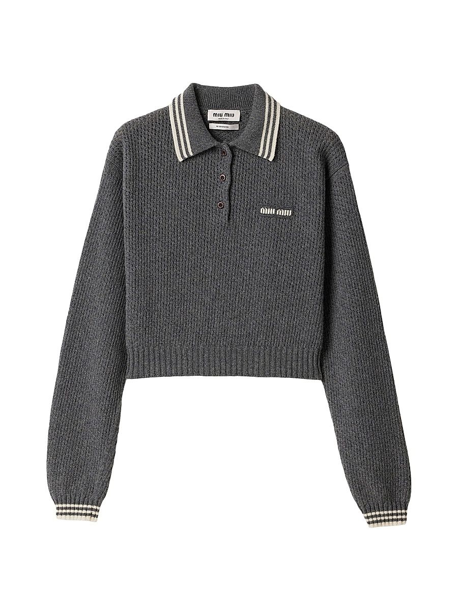 Women's Wool and Cashmere Polo Sweater - Grey - Size 4