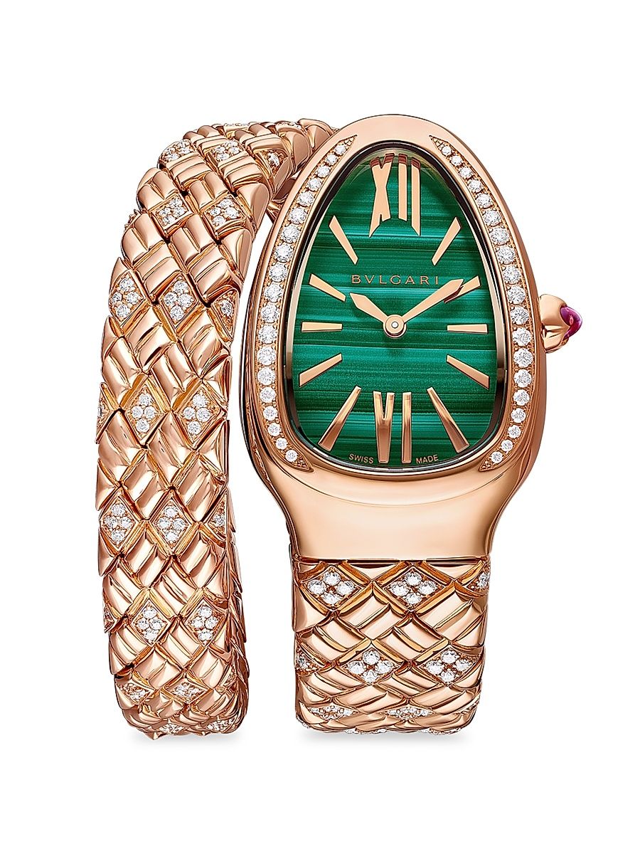 Women's Serpenti Spiga 18K Rose Gold, Malachite, & Diamond Single-Twist Bracelet Watch - Rose Gold
