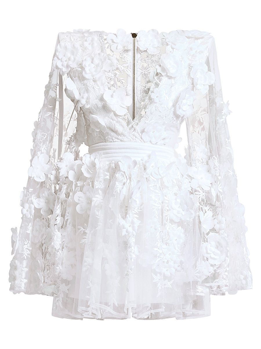 Women's Isadora Floral Applique Minidress - White - Size 14