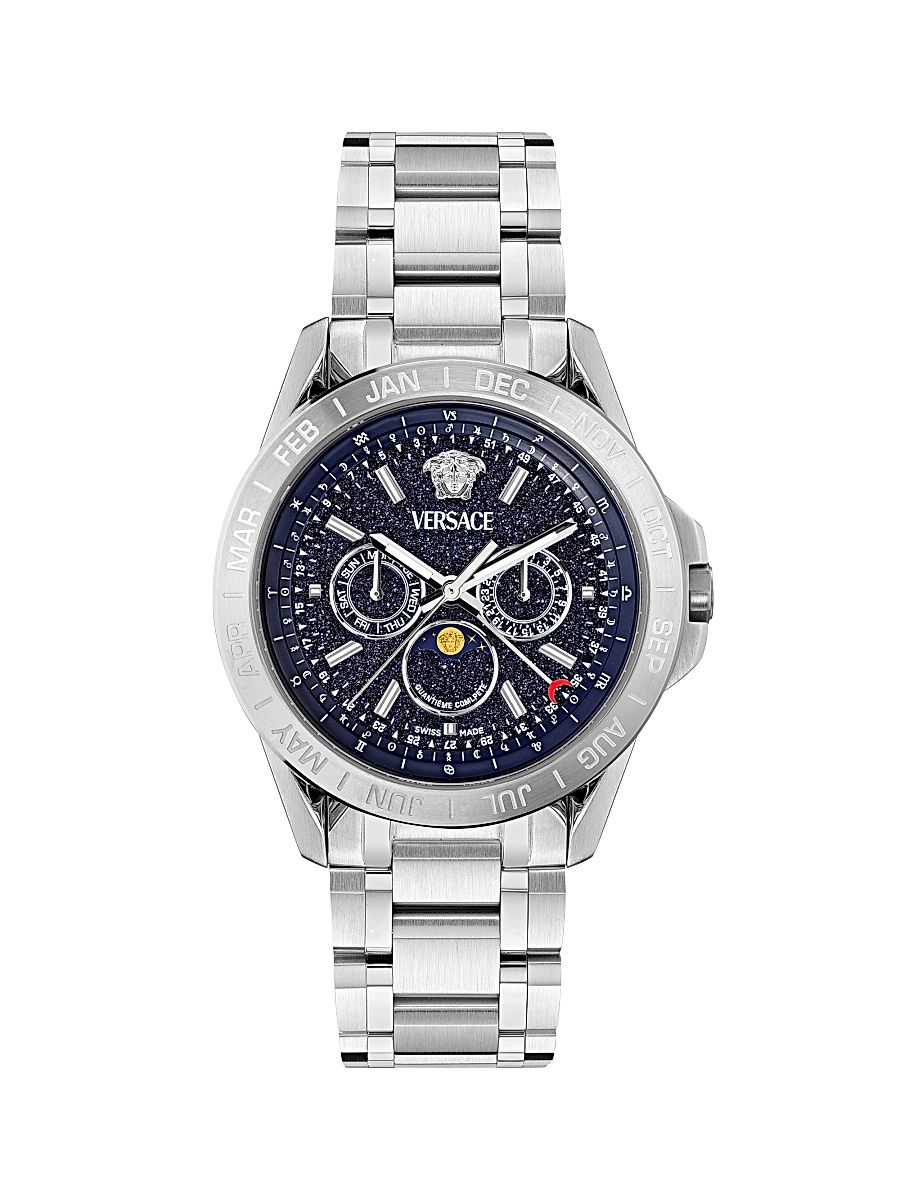Men's V-Galaxy Moonphase Stainless Steel Watch/43MM - Stainless Steel Blue