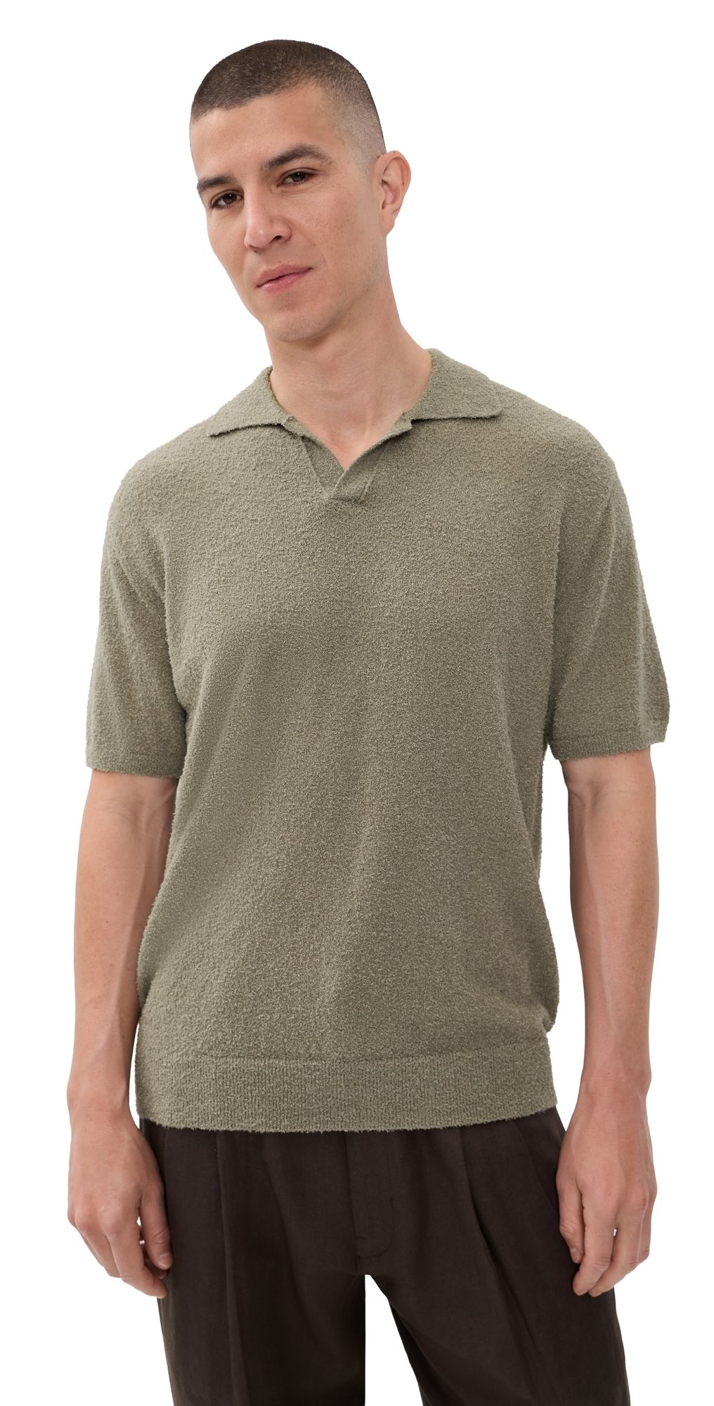 Closed Boucle Knit Polo Pebble Green M