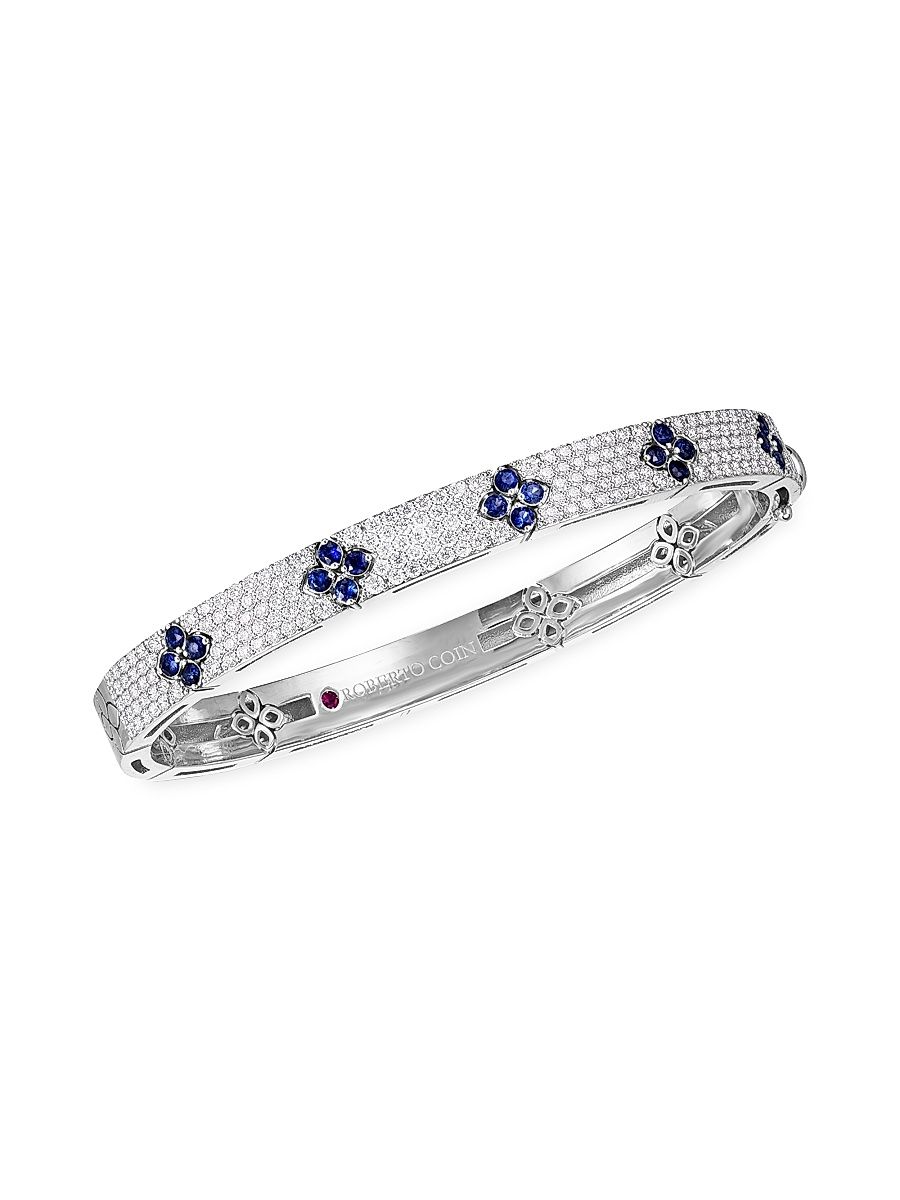 Women's Love In Verona 18K White Gold, Diamond, & Sapphire Bangle