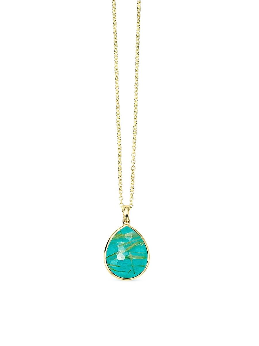 Women's Rock Candy 18K Yellow Gold, Rutilated Quartz & Turquoise Doublet Medium Teardrop Pendant Necklace - Gold