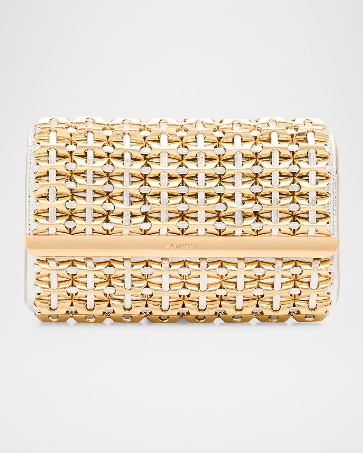Rola Beaded Lattice Metallic Leather Clutch Bag