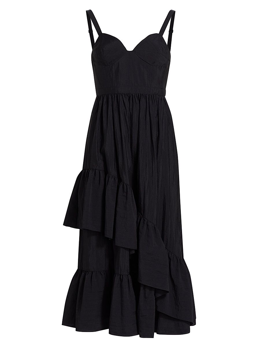 Women's Amy Asymmetric Ruffle Midi-Dress - Black - Size 12
