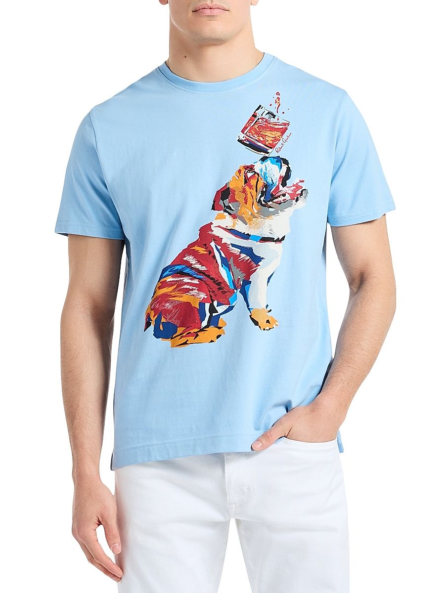Men's Whiskey Dog Graphic Cotton T-Shirt - Light Blue - Size Medium