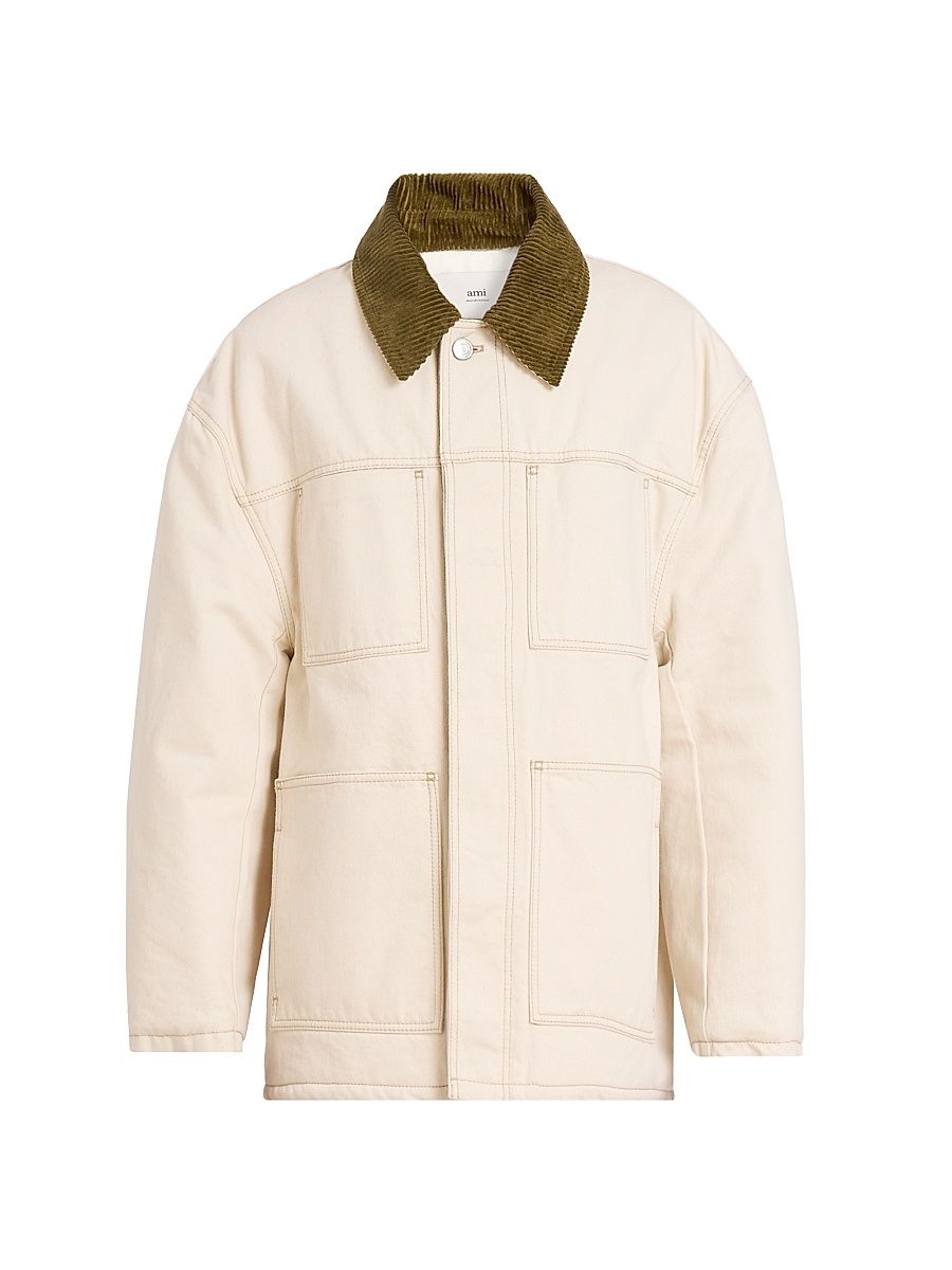 Men's Cotton Worker Jacket - Off White - Size Large