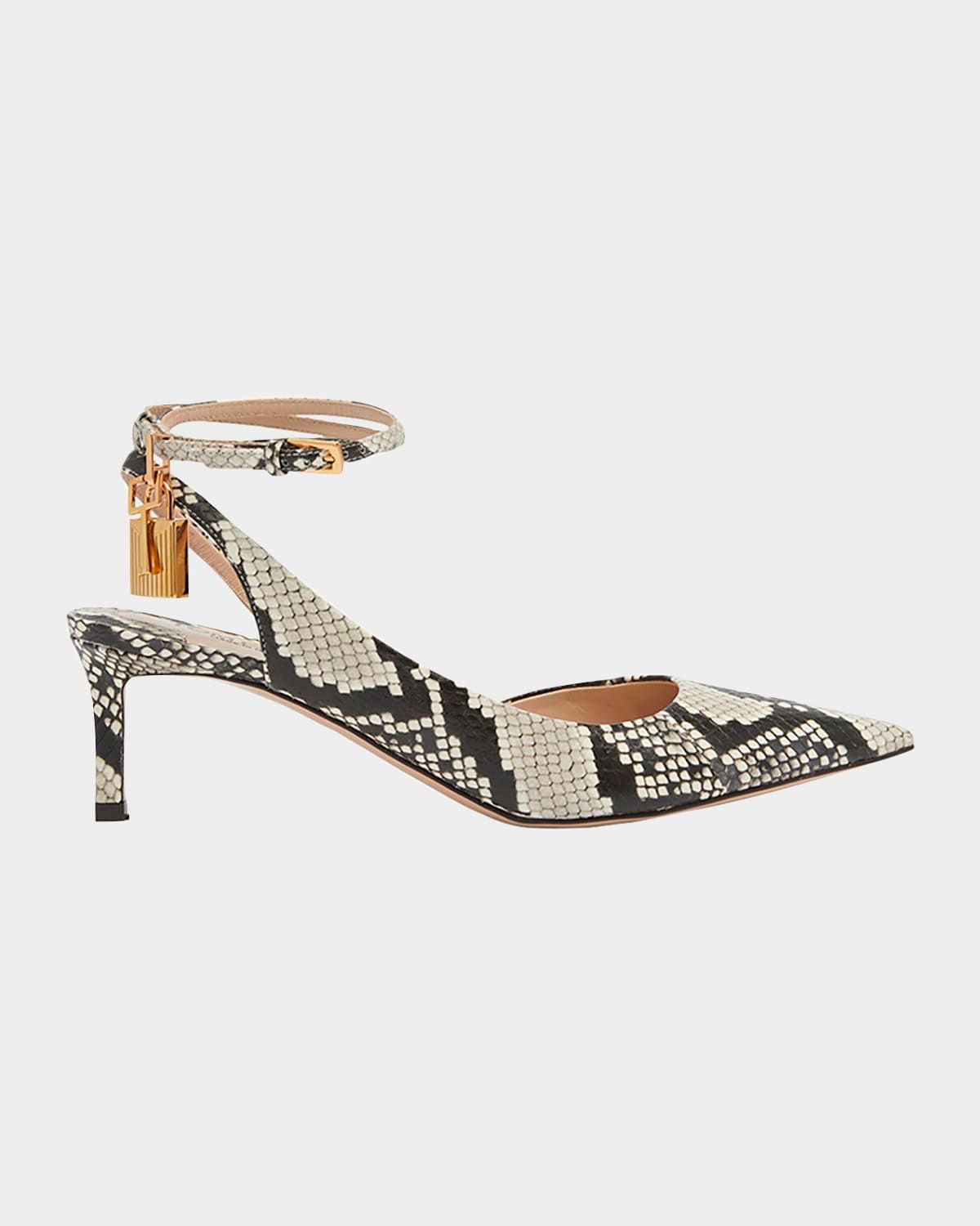 55mm Angelina Python-Printed Leather Ankle-Wrap Pumps